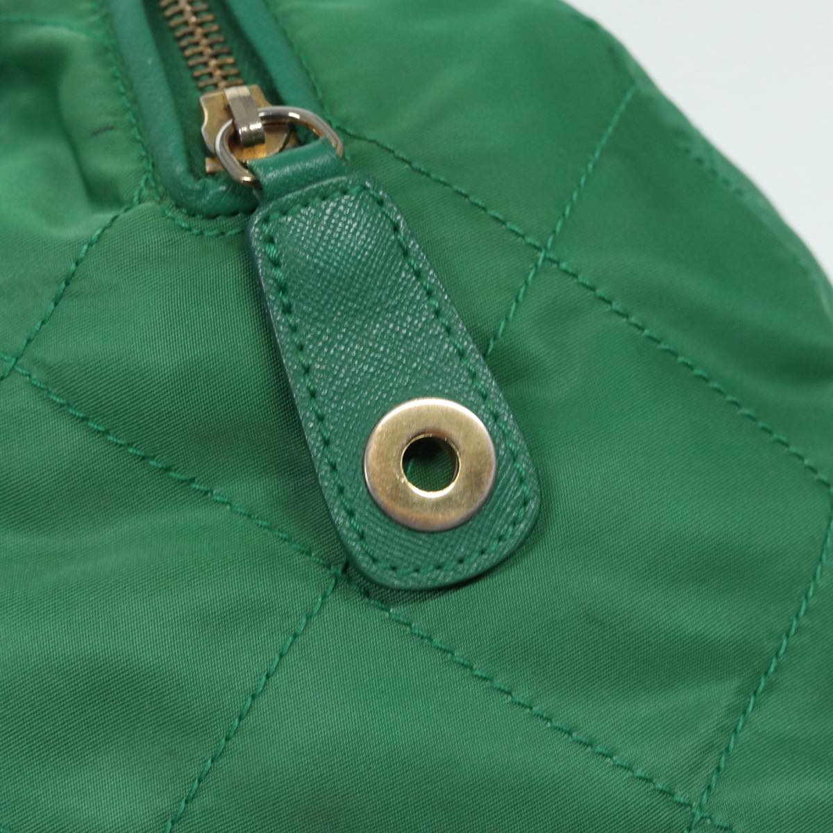 PRADA Hand Bag Nylon Green Gold Auth 86987