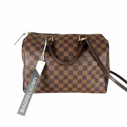 Louis-Vuitton Damier Ebene Speedy 30 Canvas Bag with Strap