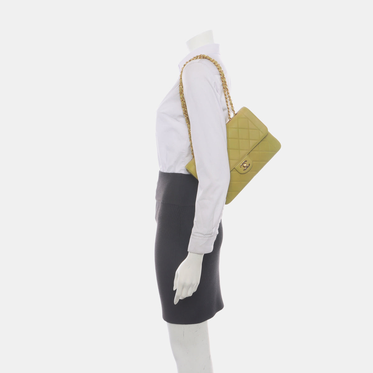 Chanel Classic Flap Vintage Light Yellow Green Lambskin Leather with 24k Gold Hardware 1996-97