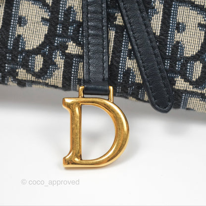 Christian Dior Saddle Wallet On Chain Navy Oblique Jacquard