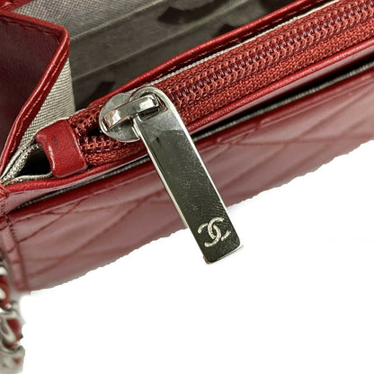 CHANEL Calfskin Quilted Cambon Red / Silver Wallet On Chain - Crossbody