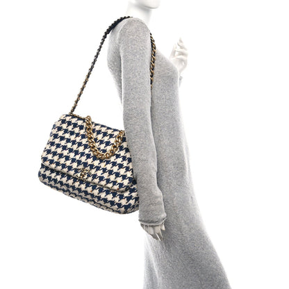 Tweed Quilted Maxi Chanel 19 Flap Ecru Navy Blue Multicolor