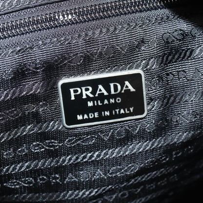 PRADA Tote Bag Nylon Black Silver Auth 87013