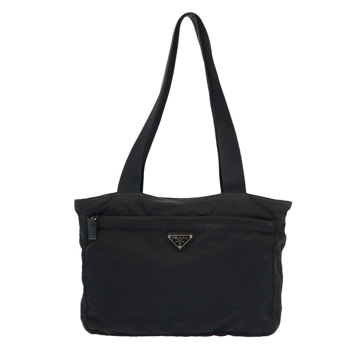 PRADA Tote Bag Nylon Black Silver Auth 87013