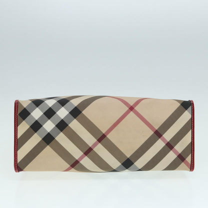 BURBERRY Nova Check Tote Bag Beige Red Silver Auth 87022