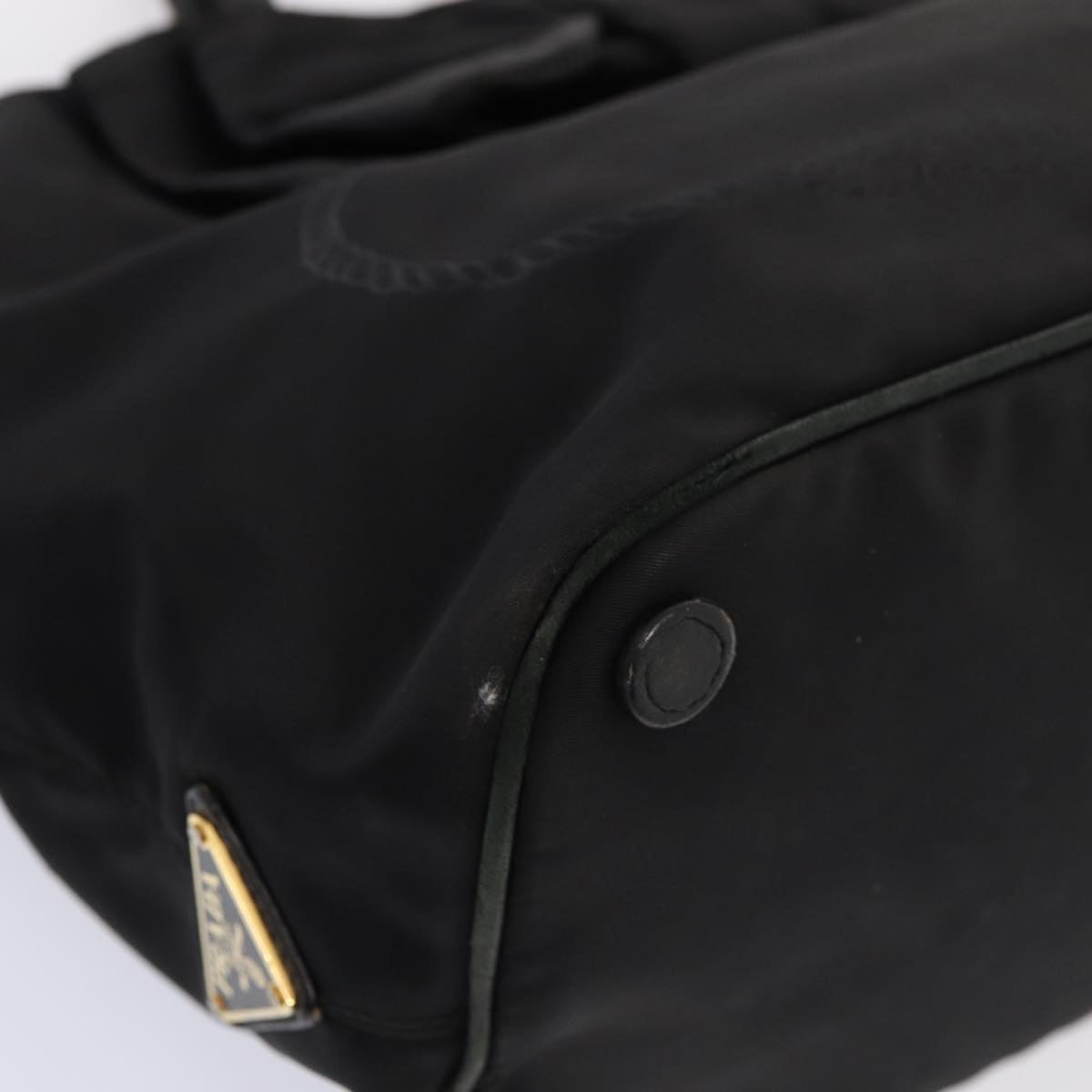 PRADA Shoulder Bag Nylon Black Gold Auth 87028