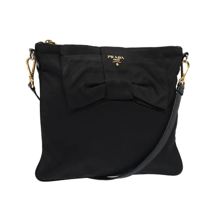 PRADA Shoulder Bag Nylon Black Gold Auth 87081