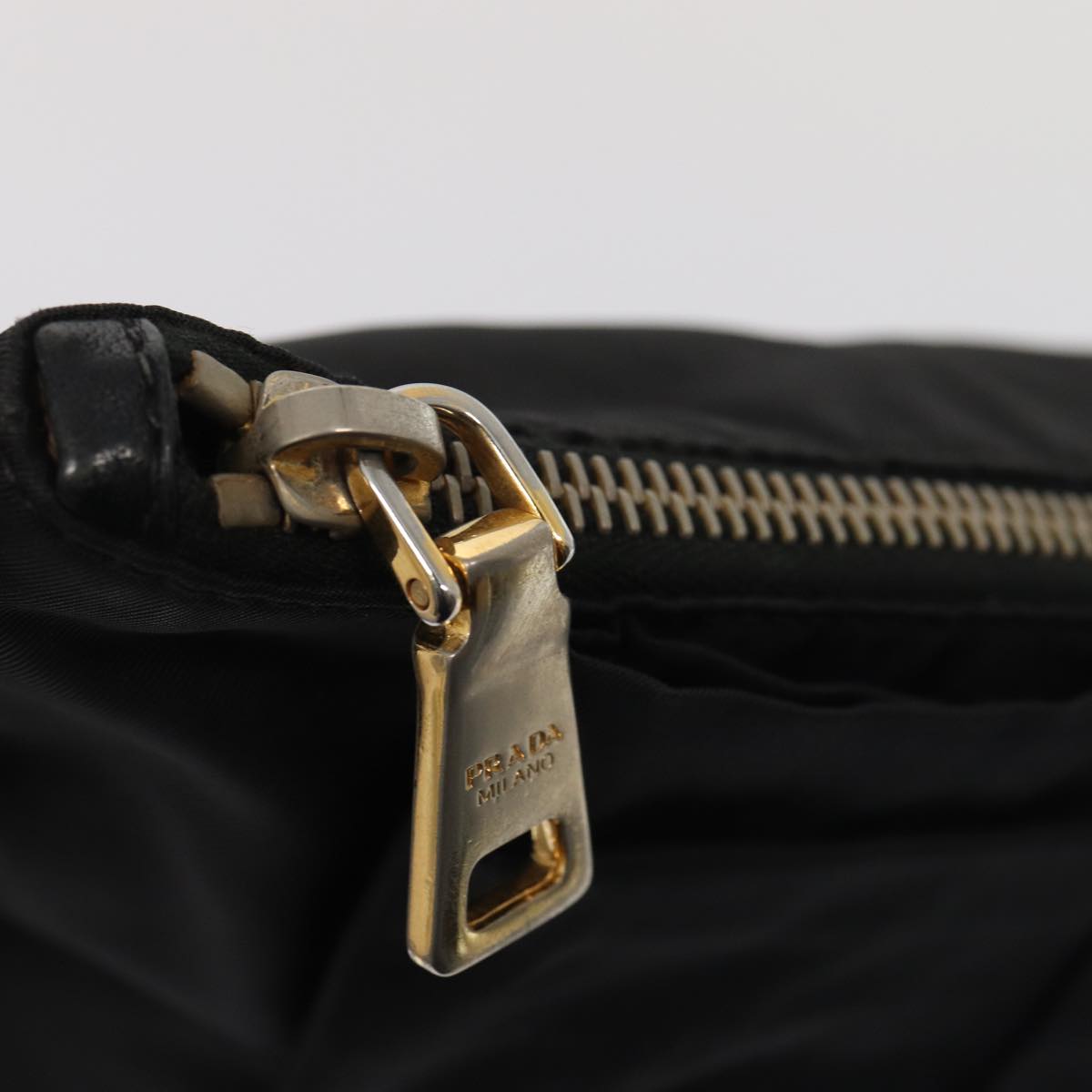 PRADA Shoulder Bag Nylon Black Gold Auth 87081