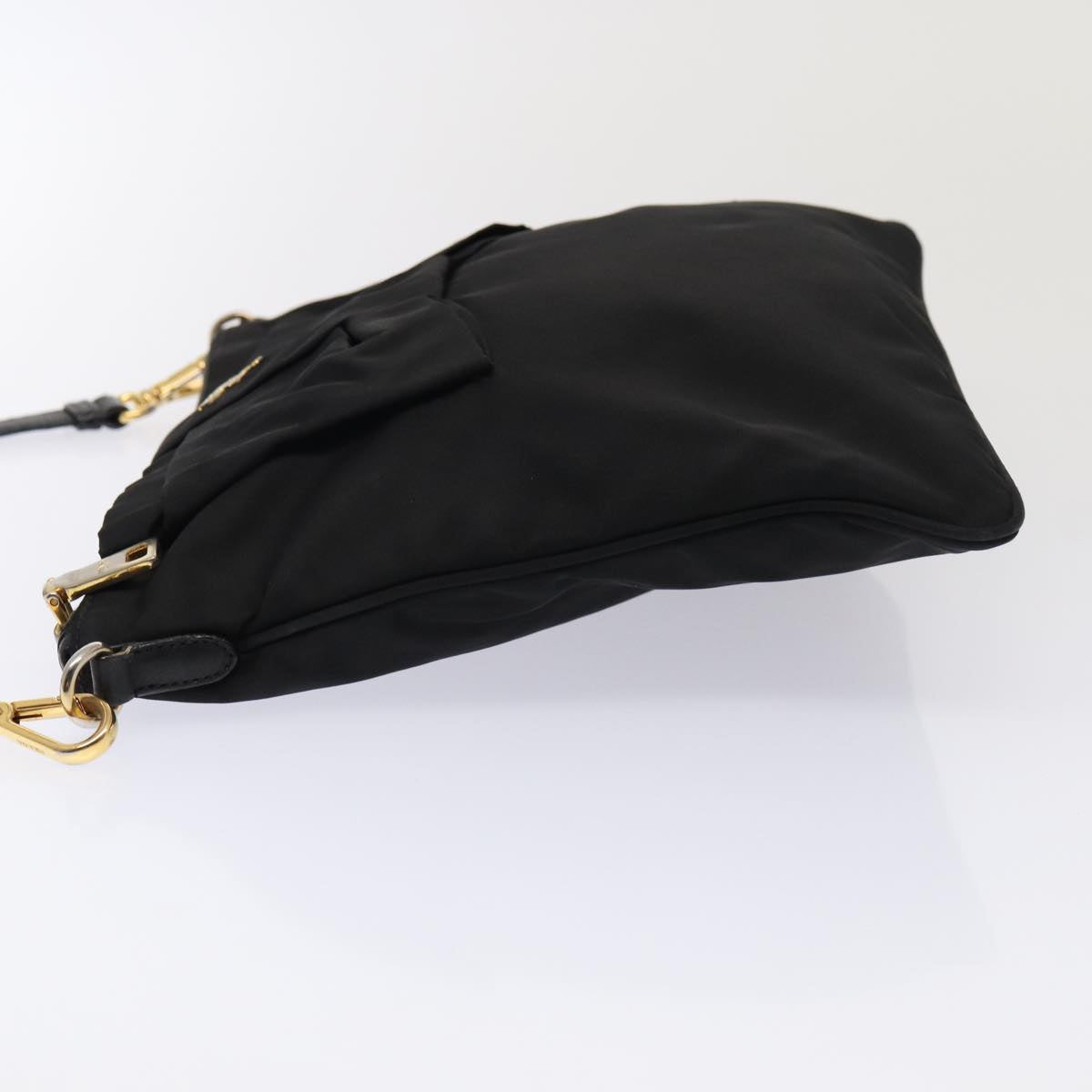 PRADA Shoulder Bag Nylon Black Gold Auth 87081