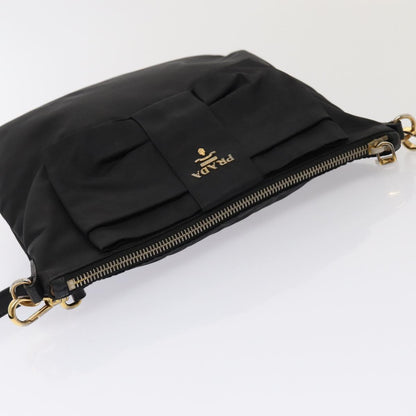 PRADA Shoulder Bag Nylon Black Gold Auth 87081