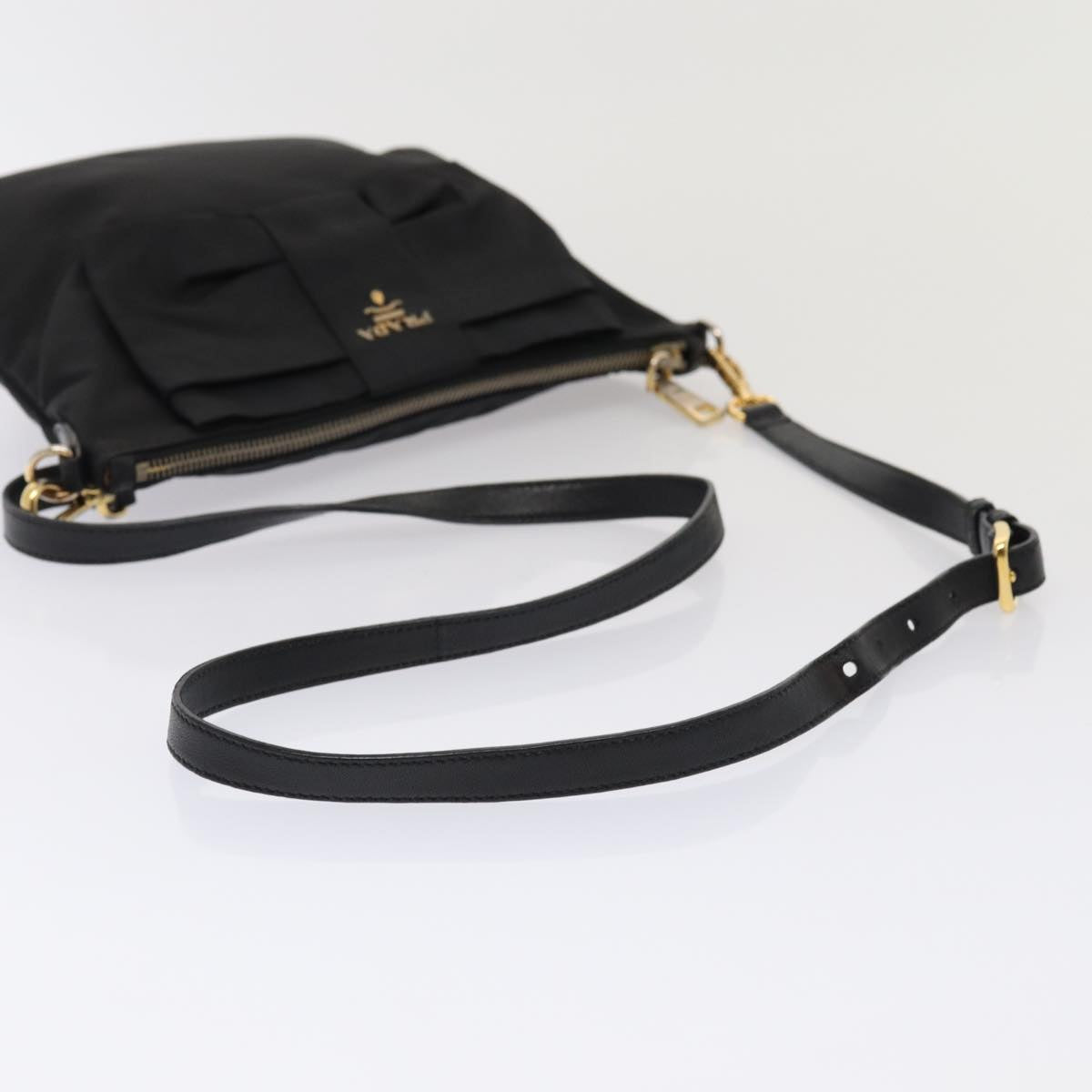 PRADA Shoulder Bag Nylon Black Gold Auth 87081