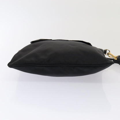 PRADA Shoulder Bag Nylon Black Gold Auth 87081