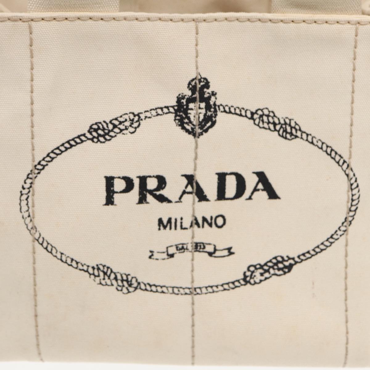 PRADA Canapa MM Hand Bag Canvas Cream Gold Auth 87108