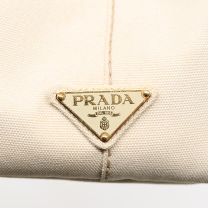 PRADA Canapa MM Hand Bag Canvas Cream Gold Auth 87108