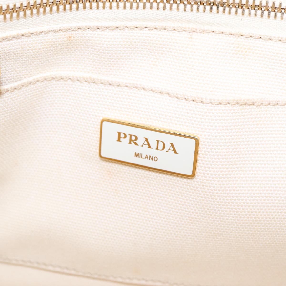 PRADA Canapa MM Hand Bag Canvas Cream Gold Auth 87108