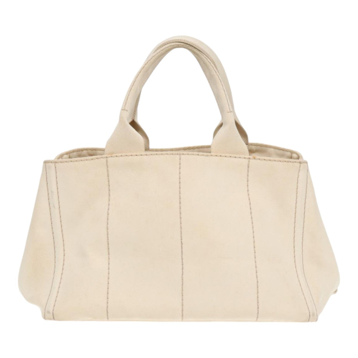 PRADA Canapa MM Hand Bag Canvas Cream Gold Auth 87108