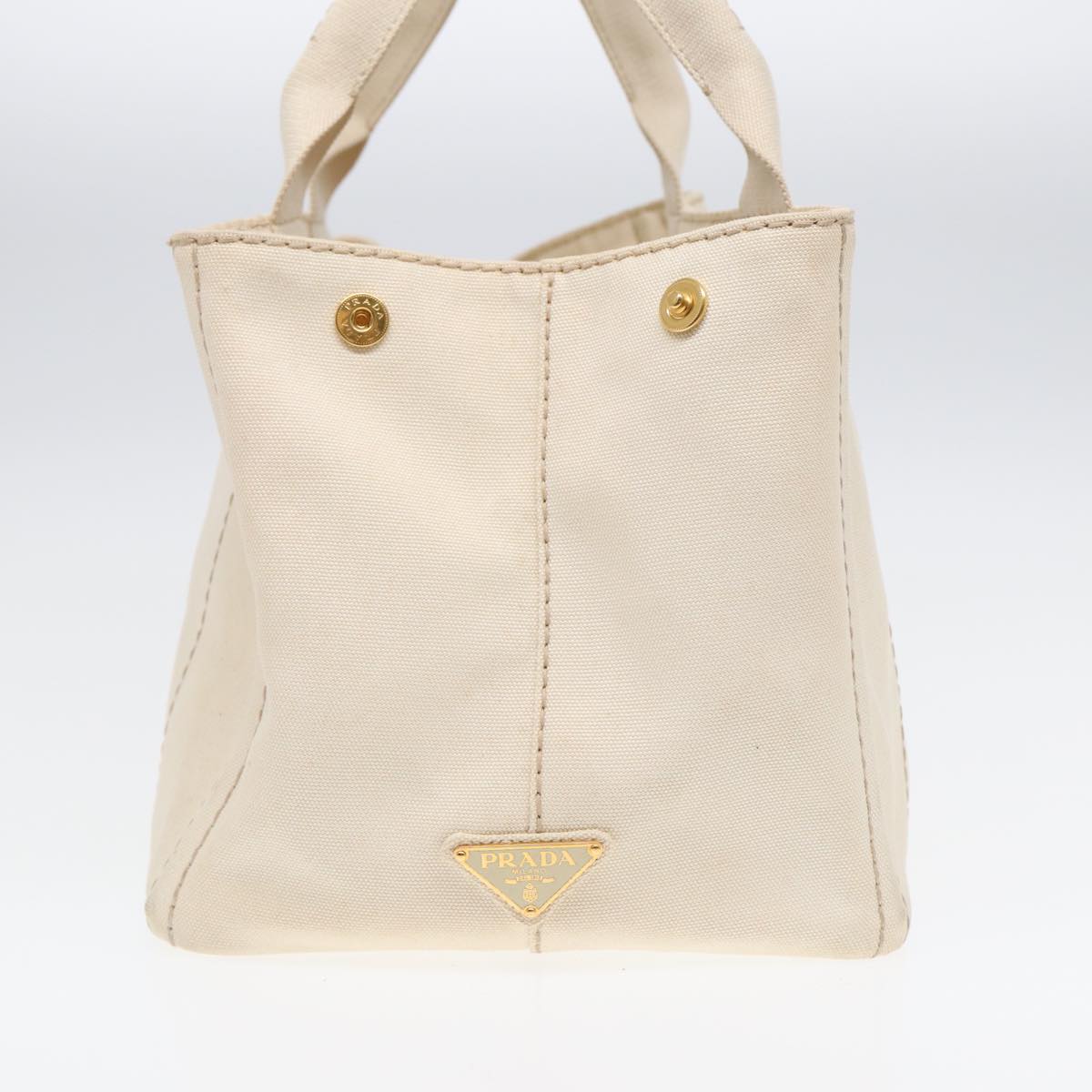 PRADA Canapa MM Hand Bag Canvas Cream Gold Auth 87108