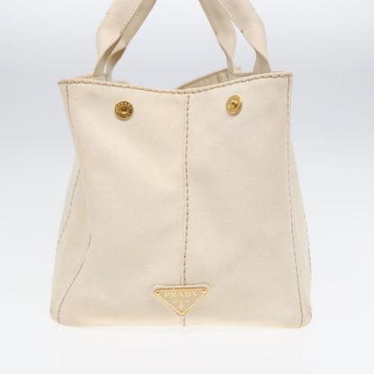 PRADA Canapa MM Hand Bag Canvas Cream Gold Auth 87108