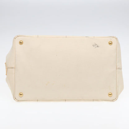 PRADA Canapa MM Hand Bag Canvas Cream Gold Auth 87108