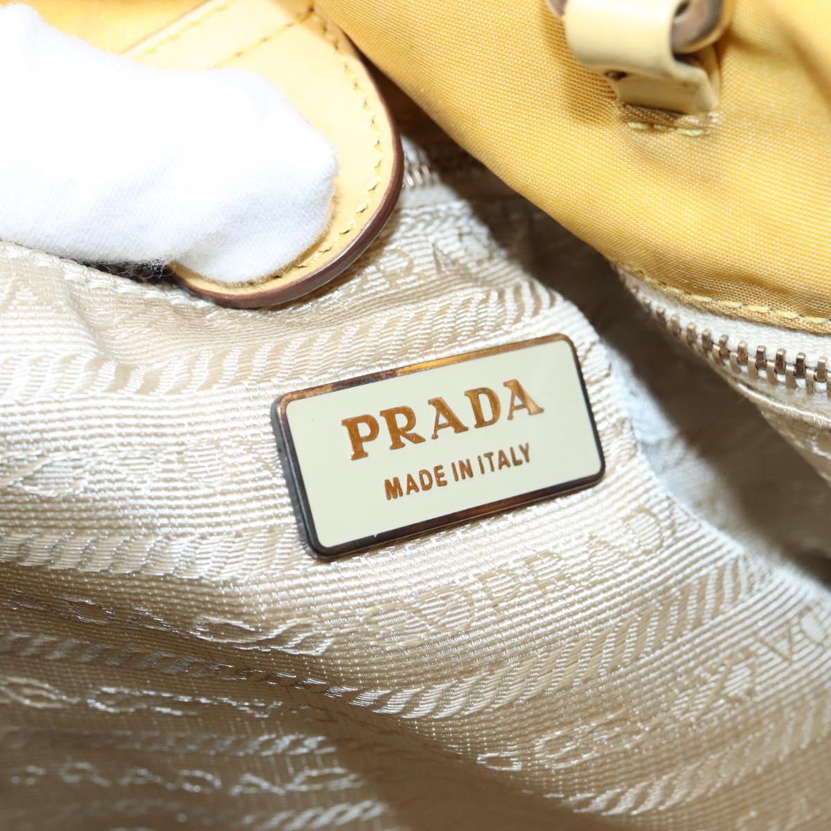 PRADA Tote Bag Nylon Yellow Gold Auth 87177