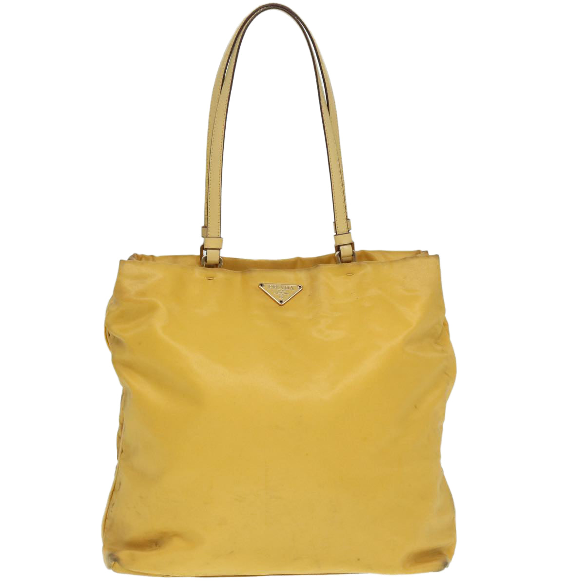 PRADA Tote Bag Nylon Yellow Gold Auth 87177