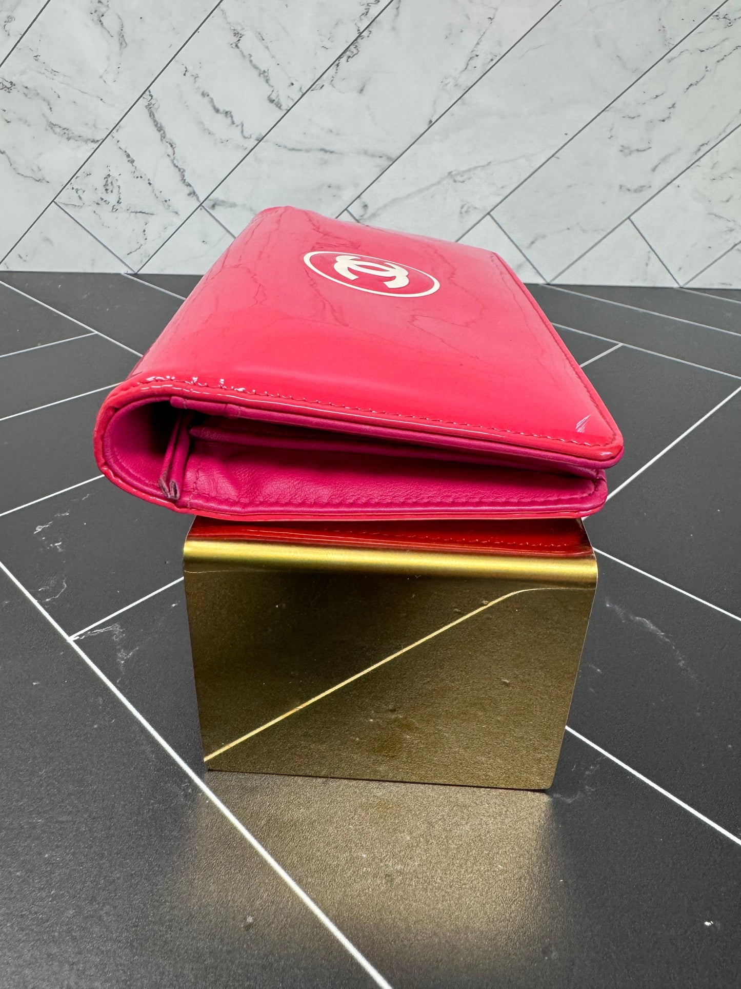 Chanel Pink Patent Leather Long Wallet