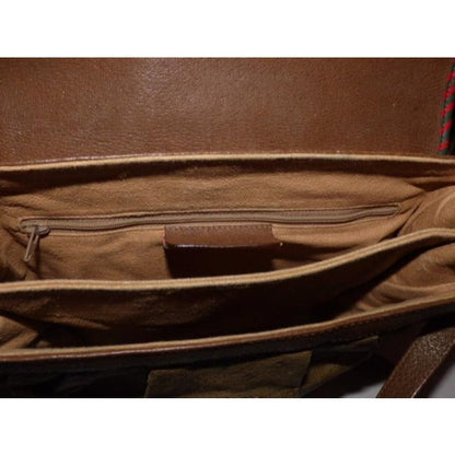 Gucci Vintage Purses Coated Canvas Leather In Browns With Red Green Leather Coated