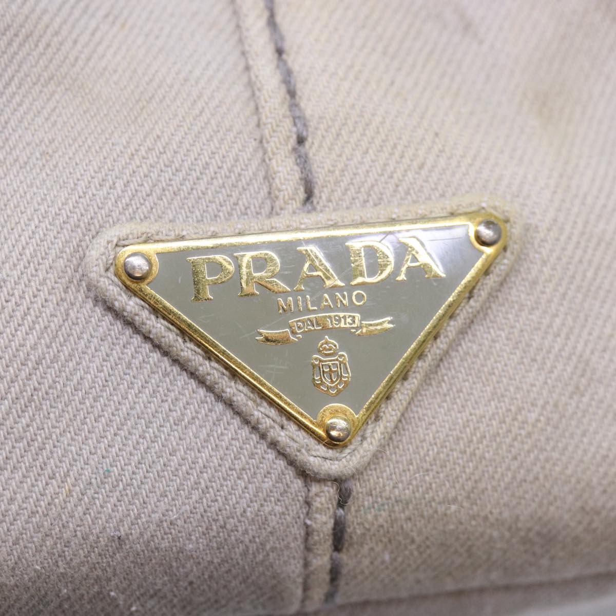 PRADA Canapa MM Hand Bag Canvas Gray Gold Auth 87230