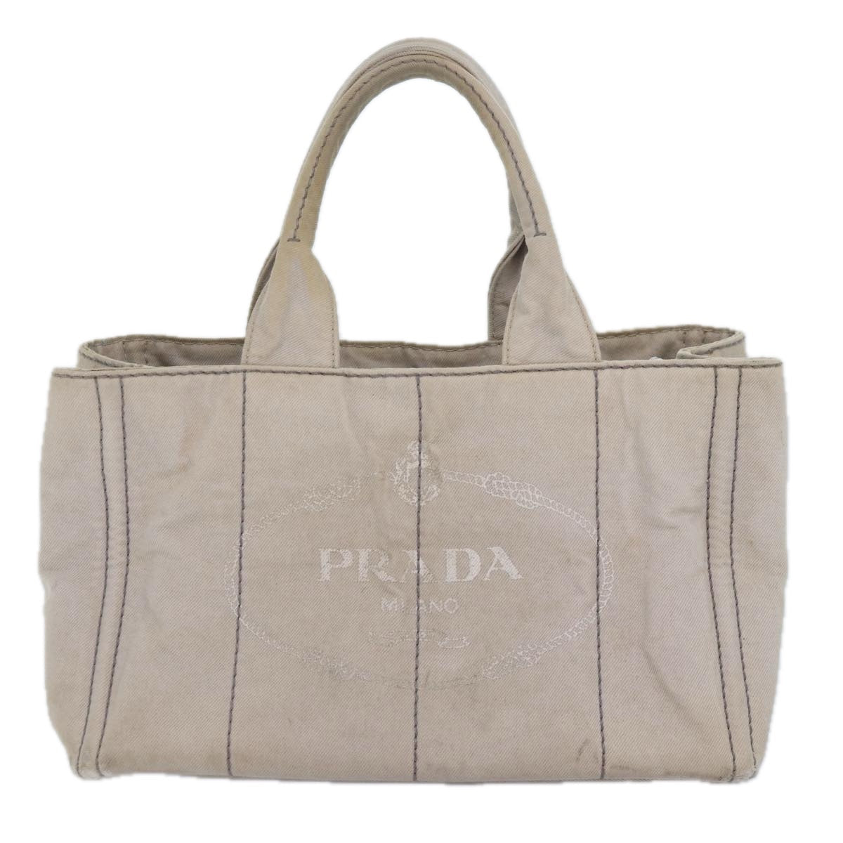 PRADA Canapa MM Hand Bag Canvas Gray Gold Auth 87230