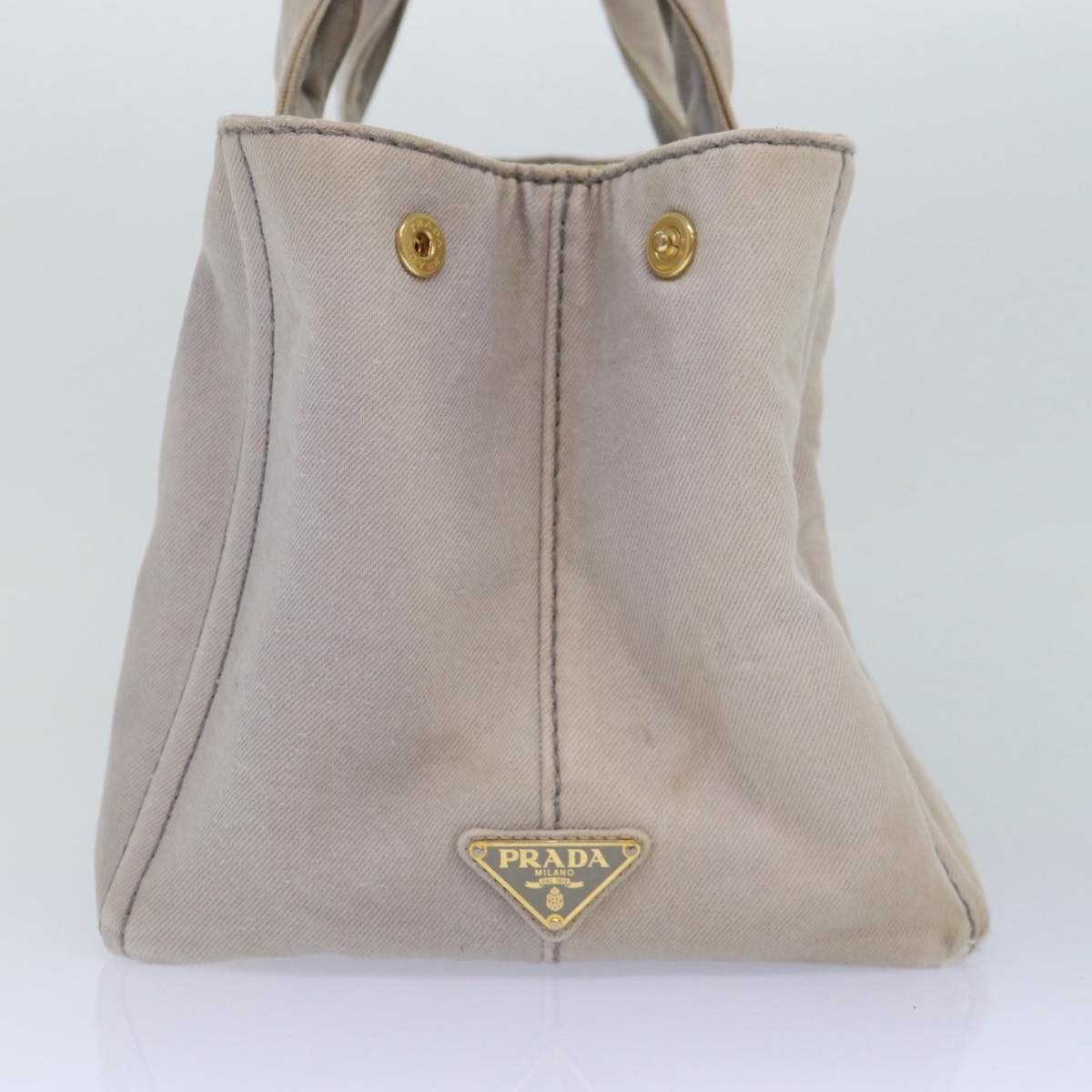 PRADA Canapa MM Hand Bag Canvas Gray Gold Auth 87230