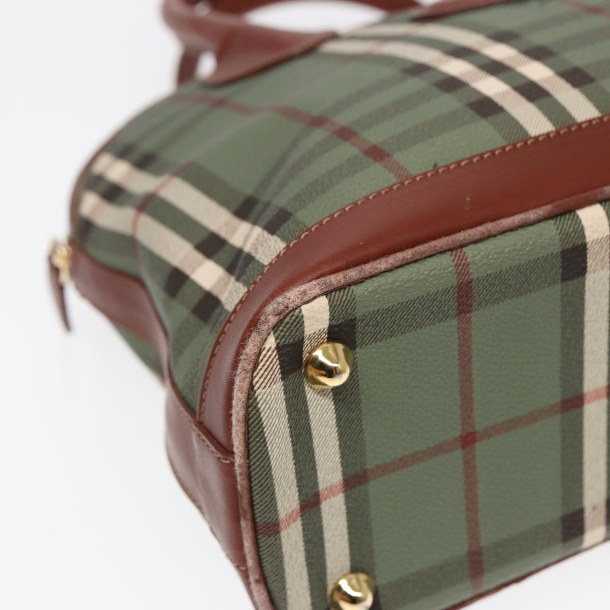 BURBERRYSs Nova Check Hand Bag PVC 2way Green Gold Auth 87235