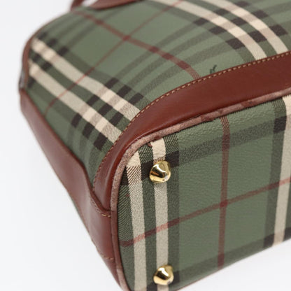 BURBERRYSs Nova Check Hand Bag PVC 2way Green Gold Auth 87235
