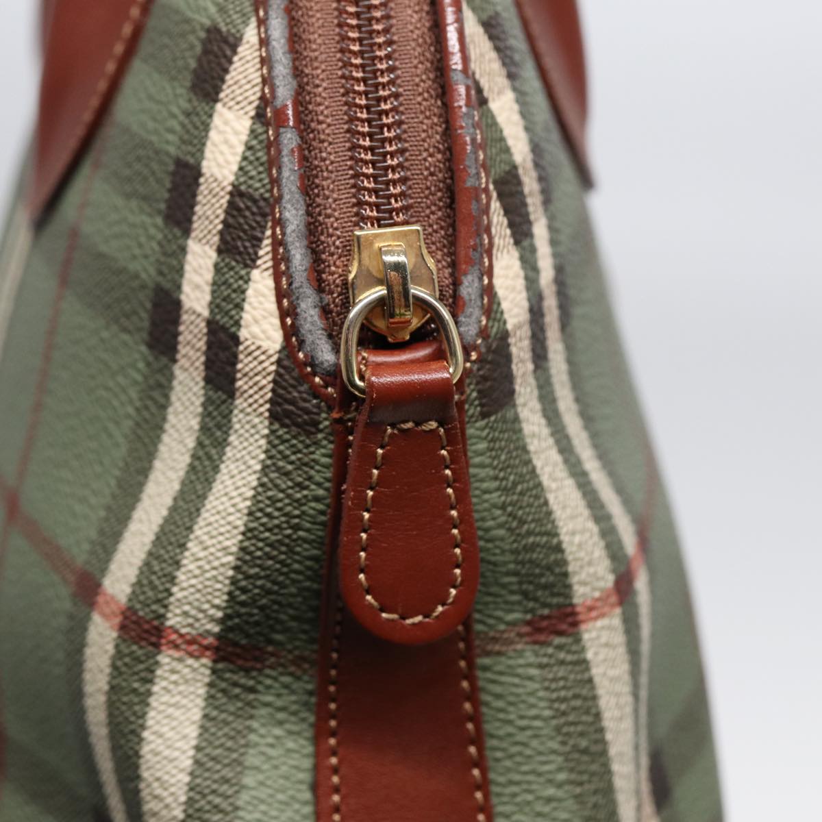 BURBERRYSs Nova Check Hand Bag PVC 2way Green Gold Auth 87235