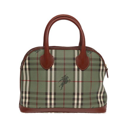BURBERRYSs Nova Check Hand Bag PVC 2way Green Gold Auth 87235