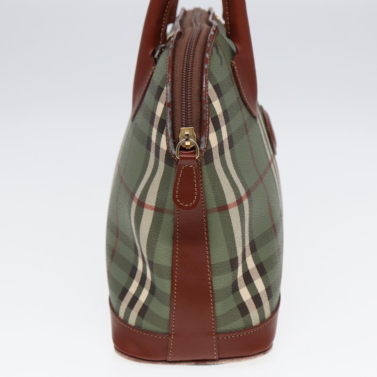 BURBERRYSs Nova Check Hand Bag PVC 2way Green Gold Auth 87235