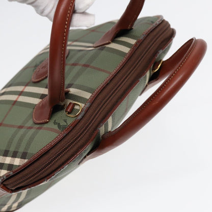 BURBERRYSs Nova Check Hand Bag PVC 2way Green Gold Auth 87235
