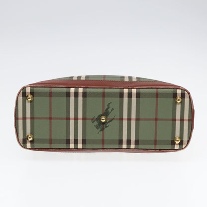 BURBERRYSs Nova Check Hand Bag PVC 2way Green Gold Auth 87235