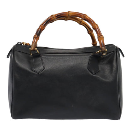 GUCCI Bamboo Hand Bag Leather 2way Black Gold 000 3444 0294 Auth 87242