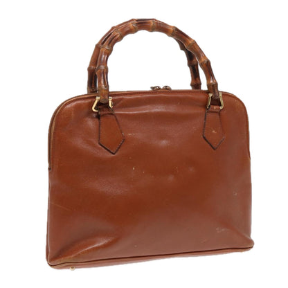 GUCCI Bamboo Hand Bag Leather Brown Gold 000 1186 0289 Auth 87268