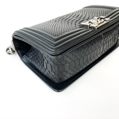 Python Black Old Medium Boy Bag in Black with RHW