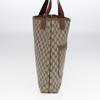 GUCCI GG Supreme Web Sherry Line Tote Bag PVC Leather Beige 39 02 003 Auth 87281