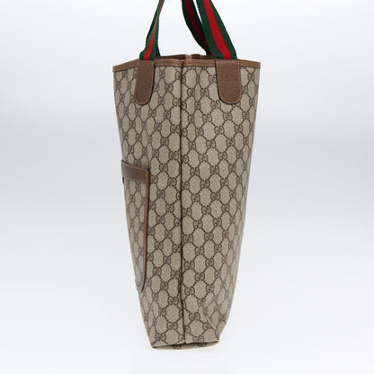 GUCCI GG Supreme Web Sherry Line Tote Bag PVC Leather Beige 39 02 003 Auth 87281