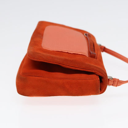 PRADA Shoulder Bag Suede Orange Silver Auth 87356