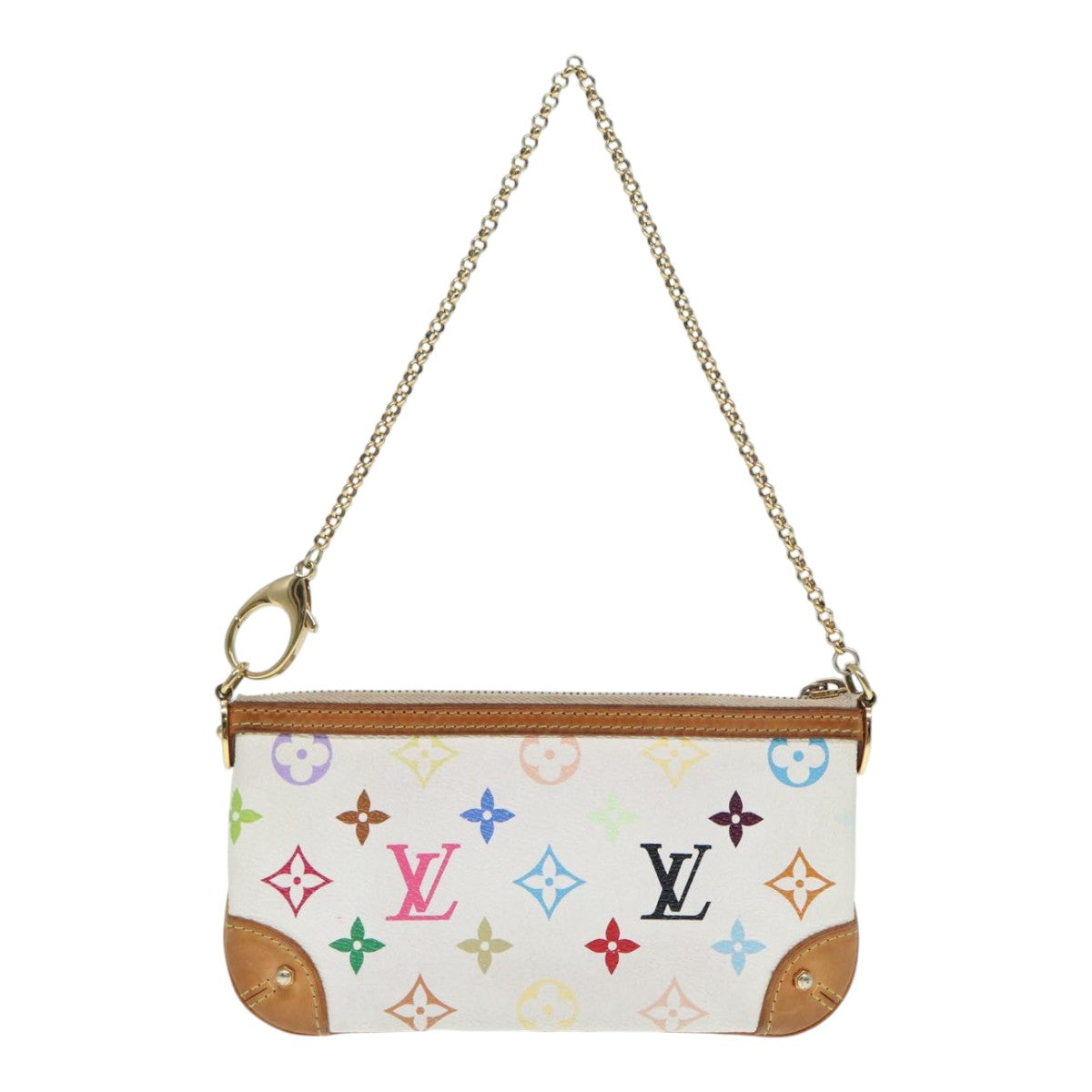 LOUIS VUITTON Multicolor Pochette Mira MM Pouch White M60096 LV Auth 87357