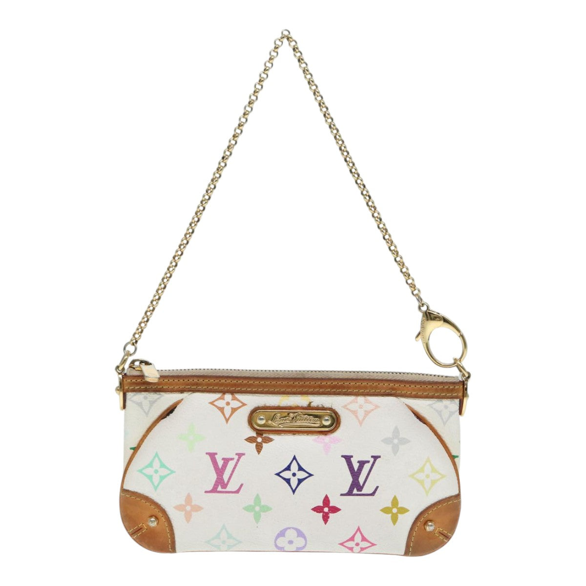 LOUIS VUITTON Multicolor Pochette Mira MM Pouch White M60096 LV Auth 87357