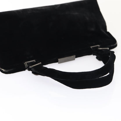 PRADA Hand Bag Velor Black Silver Auth 87363