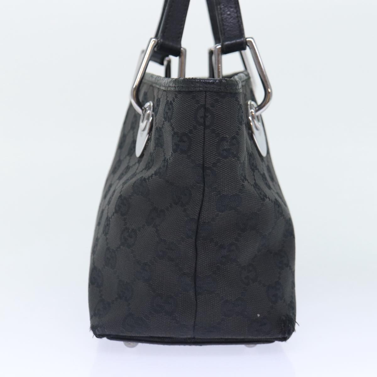 GUCCI GG Canvas Hand Bag Black Silver 120844 Auth 87404