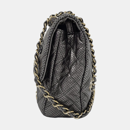 Chanel Paris-Dubai Jumbo Grey Perforated Lambskin Leather with Buttons Gold Hardware