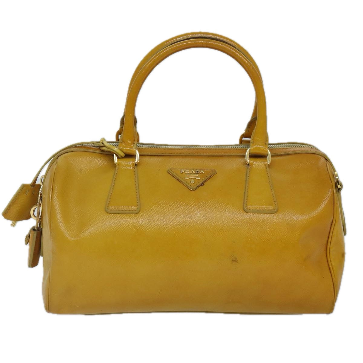 PRADA Hand Bag Safiano leather 2way Yellow Gold Auth 87430