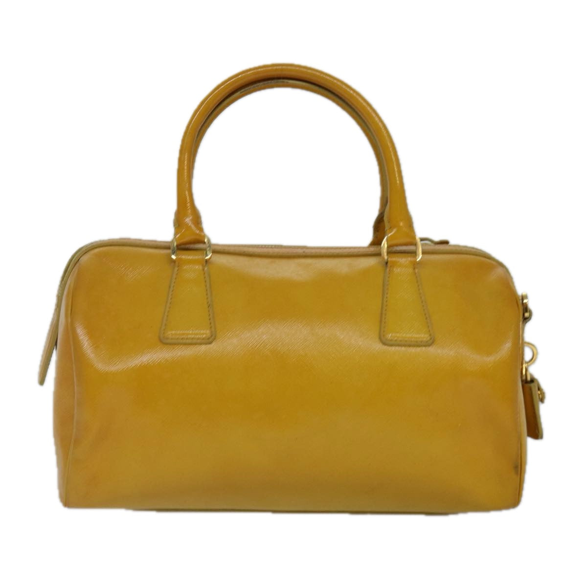 PRADA Hand Bag Safiano leather 2way Yellow Gold Auth 87430